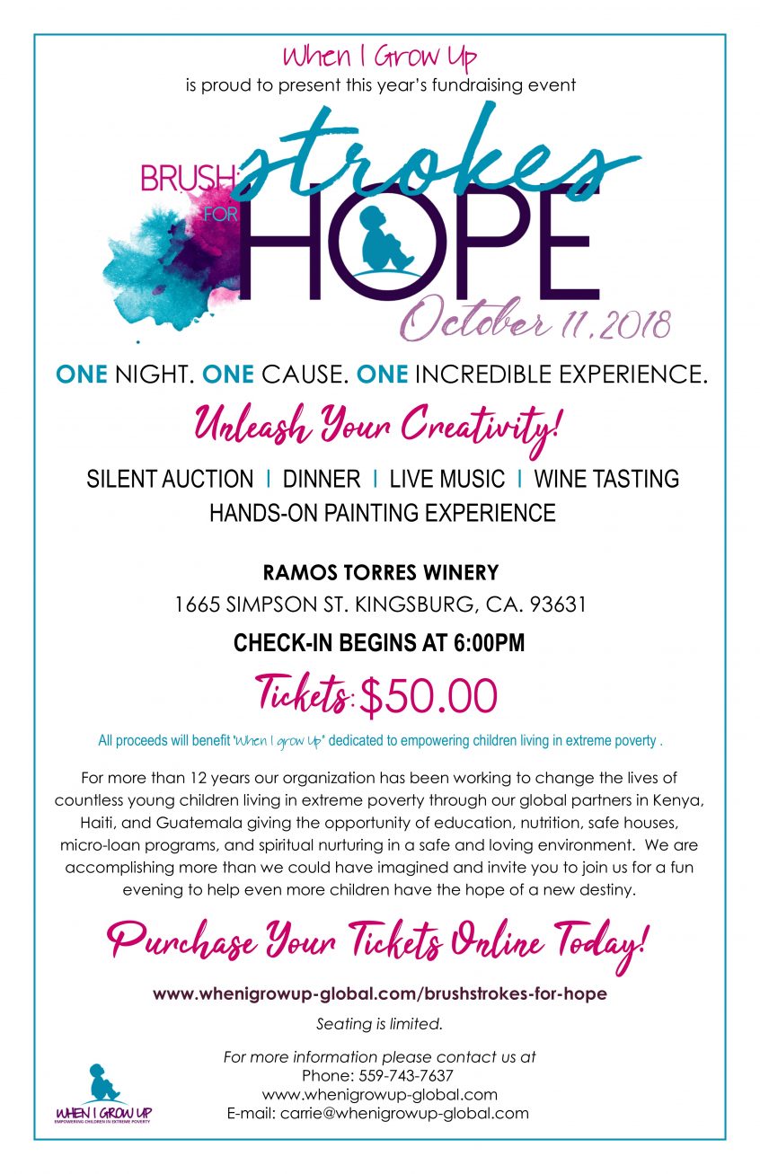 brushstrokes for hope paint night dinner and hands on painting fundraising event flyer
